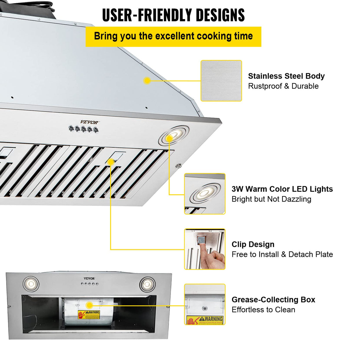 VEVOR Insert Range Hood, 800CFM 3-Speed, 30 Inch Stainless Steel Built-in Kitchen Vent with Push Button Control LED Lights Baffle Filters, Ducted/Ductless Convertible, ETL Listed…