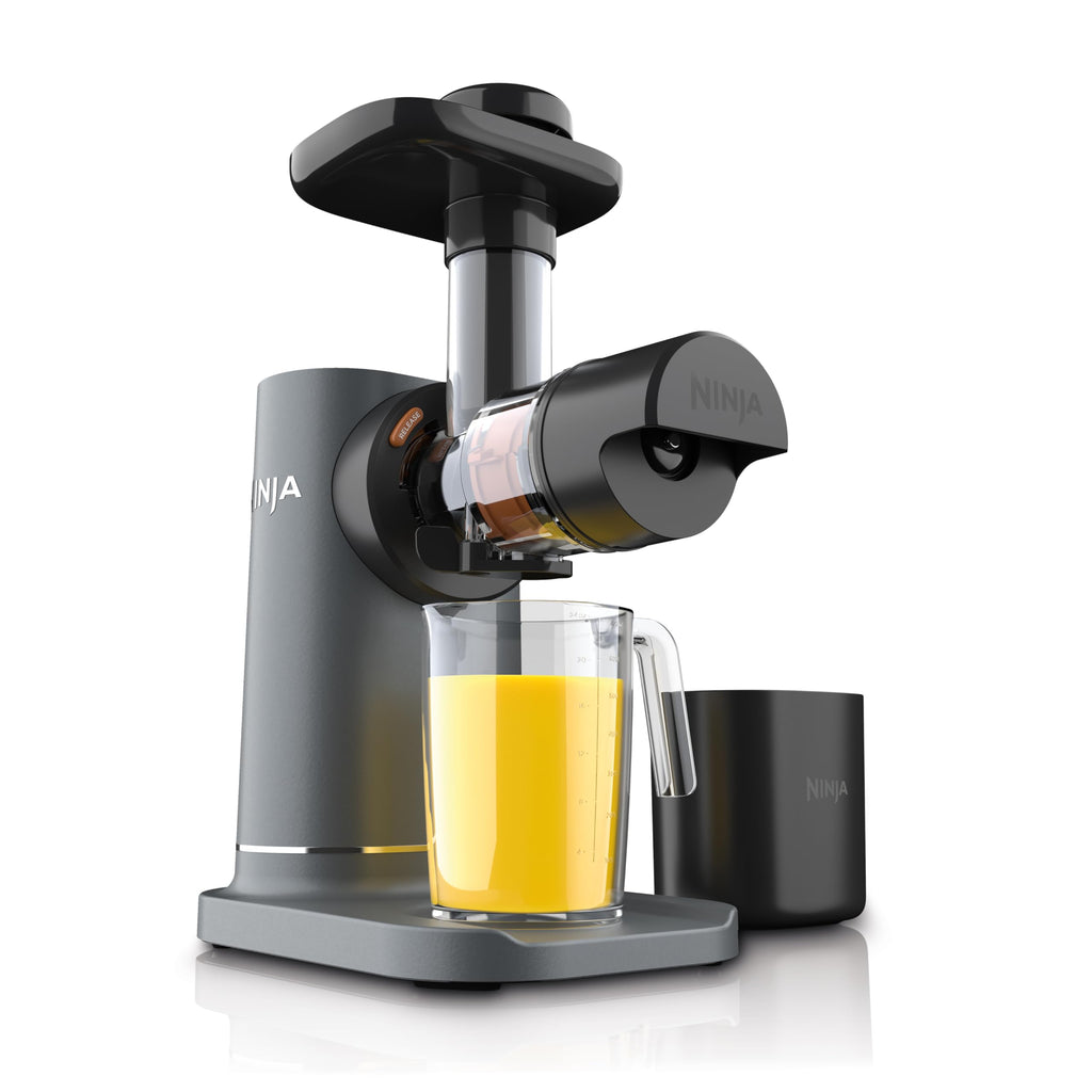 Wyciskarka do soku Ninja JC151 NeverClog Cold Press, wydajna wolnoobrotowa wyciskarka z całkowitą kontrolą miąższu, blatowa, elektryczna, 2 funkcje miąższu, można myć w zmywarce, 2. generacja, węglowa