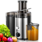 Wyciskarka do soku Qcen, 500 W, odśrodkowa wyciskarka do soku z szerokim otworem 3” do owoców i warzyw, łatwa do czyszczenia, ze stali nierdzewnej, bez BPA (czarna)