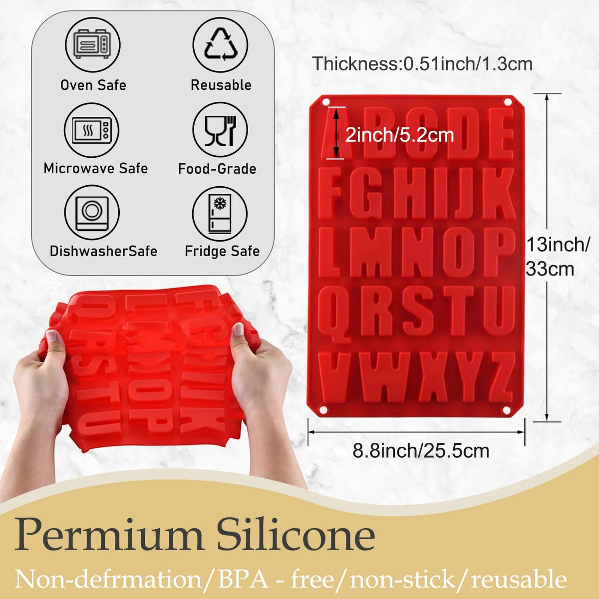 Silicone Letter Cake Mold BPA Free, Non-Stick Chocolate Mold Soft and Easy to Release, Decorating Silicone Red Mold Cake Baking Utensils Good Toughness DIY Ice Tray Kitchen Cake Pans
