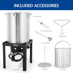 OuterMust 30 QT. Zestaw do smażenia indyka 50 000 BTU Carb Boil Pot z koszykiem i palnikiem, idealny do gotowania indyka, raków, krabów