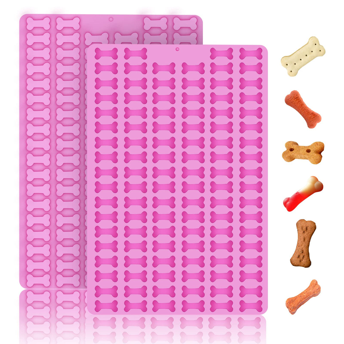 2 PCS Mini Silicone Molds, 106 Cavity Dog Bone + 69 Cavity Paw Mold for Baking Biscuits, Cookies, Candy, Chocolate, Jelly Pet Dog Treats