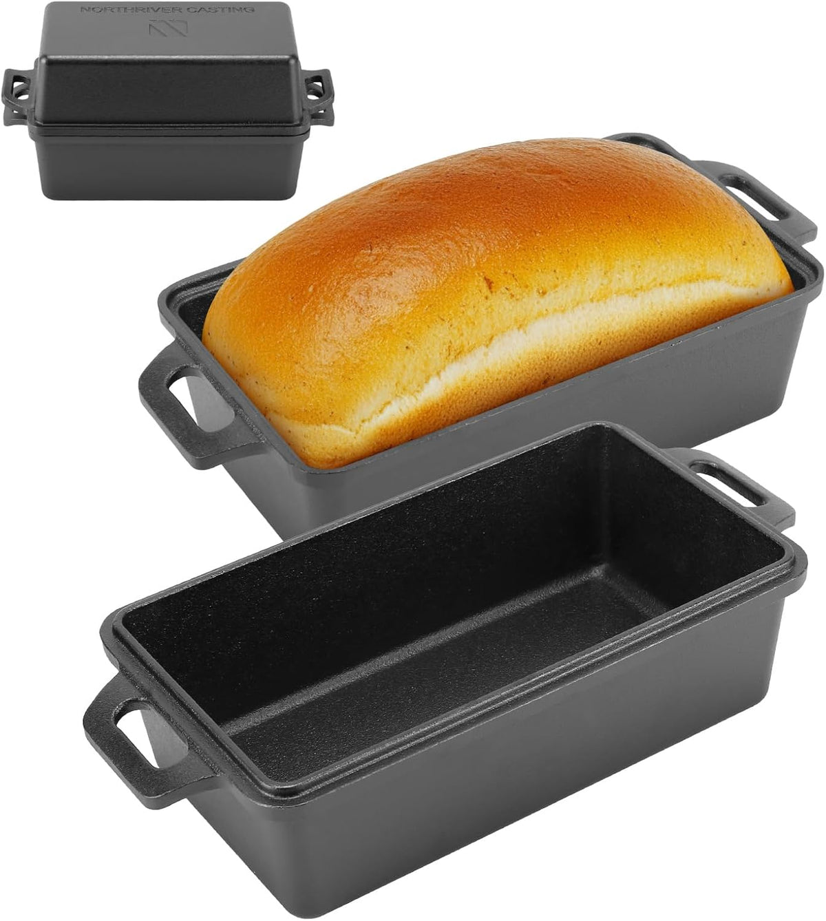9×5 Inch Cast Iron Loaf Pan with Lid | Bread Baking Pans | Even Heat Distribution for Homemade Bread, Cake, Meatloaf, 2 Piece Set