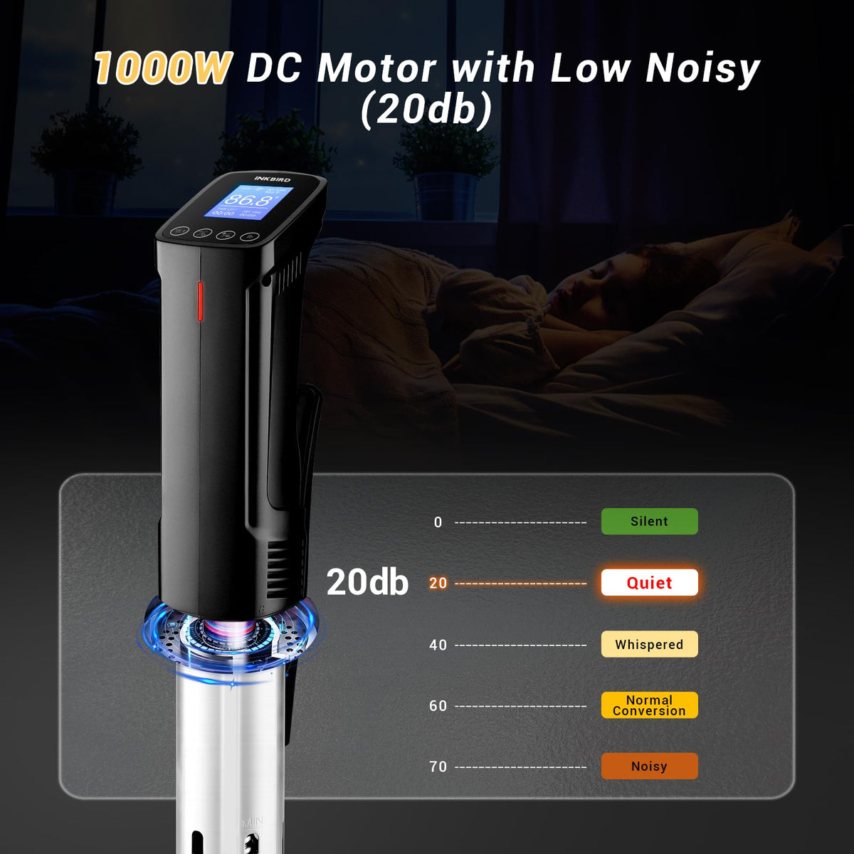 Inkbird WIFI Sous Vide Machine ISV-100W, 1000 Watts Sous-Vide Cooker Immersion Circulator with 14 Preset Recipes on APP & Calibration Function, Thermal Immersion, Fast-Heating with Timer |Best Gift