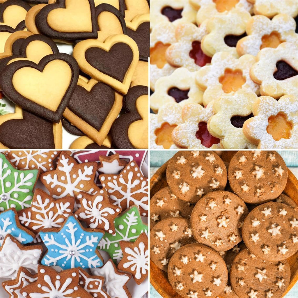 Metal Cookie Cutters Set 12 Pieces, Stainless Steel 3 Heart Cookie Cutters, 3 Star Cookie Cutters, 3 Flower Cookie Cutters, 3 Round Cookie Cutters for Valentine's Day Christmas Holiday