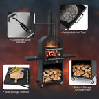 Giantex Pizza Oven Outdoor - piec opalany drewnem z 2 stolikami bocznymi, kamieniem do pizzy, łopatą do pizzy, pokrywą, rusztami do pieczenia, maszyną do pizzy na kółkach do grilla węglowego na zewnątrz, na imprezę w ogrodzie, kemping