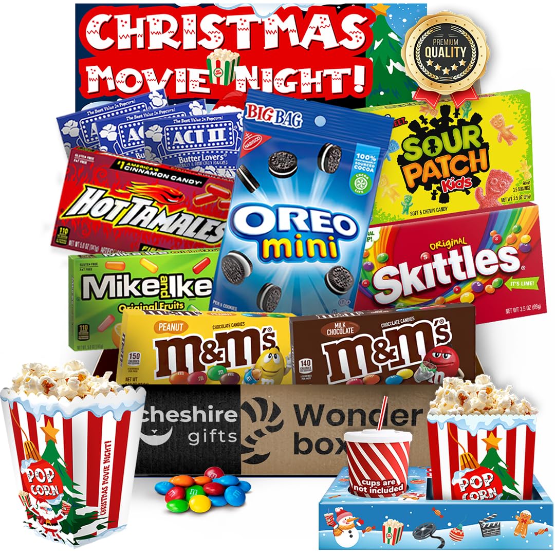 Movie Night Basket Gift Set – with Candy Variety Pack, Movie Trays, Movie, Movie Snacks & Popcorn Gift Set – Gift Baskets For Families by Cheshire Gifts
