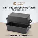 9×5 Inch Cast Iron Loaf Pan with Lid | Bread Baking Pans | Even Heat Distribution for Homemade Bread, Cake, Meatloaf, 2 Piece Set