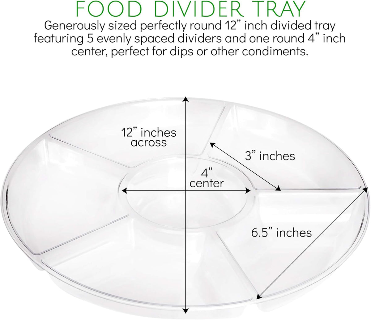 Plasticpro 6 Sectional Round Plastic Serving Tray/Platters Clear Pack of 2