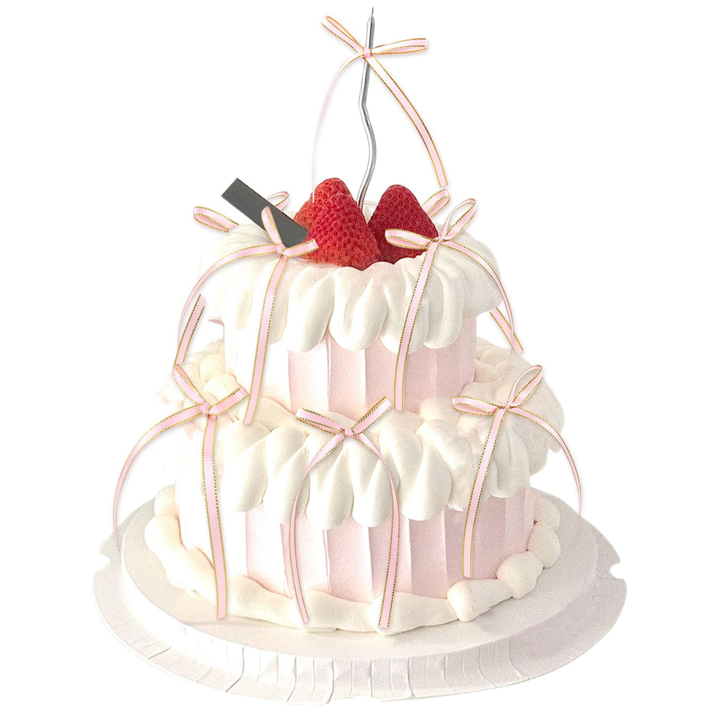 20 Pack Bow Cupcake Toppers Birthday Bowknot Ribbons Coquette Pink Bow High Footed Cup Balloon Wall Party Decorations Bridal Cake Dessert Picks Baby Girl Boy Wedding Party Supplies pink1
