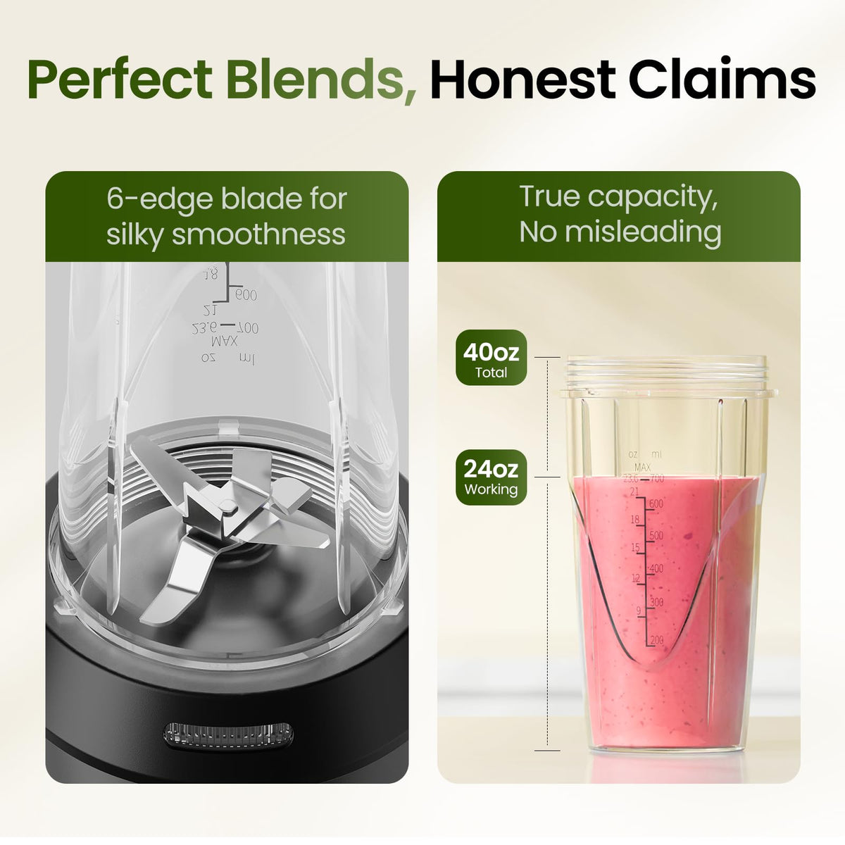 Blender TOPZEE do koktajli, maszyna do slushie o mocy 1000 W, blendery Bullet do kuchni, osobisty blender przenośny, mikser do koktajli proteinowych z kubkami Easy Go o pojemności 24 uncji, Licuadora, można myć w zmywarce, maks. 1200 W