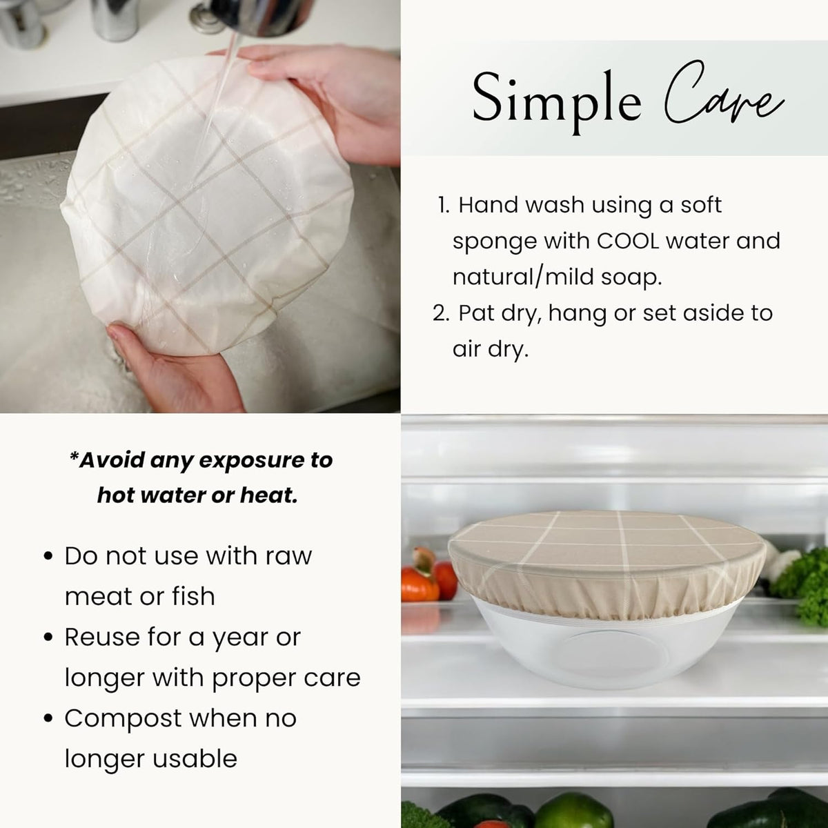 Nectar & Nest Reusable Bowl Covers for Bread Proofing (2 Lg) - Beeswax Bowl Covers Reusable, 100% Organic Cotton, Elastic Cover for Sourdough, Dough Proofing and Food Storage, Compostable
