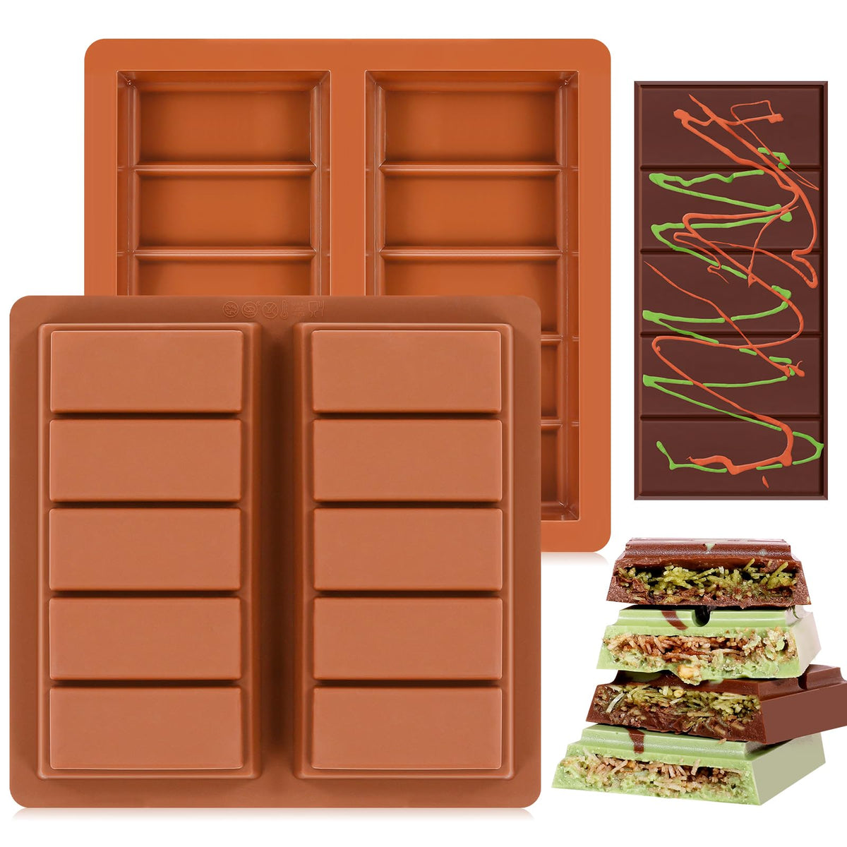 Dubai Chocolate Molds 1 Inch Deep, Silicone Chocolate Bar Mold – Non-Stick, Flexible, Large and Thick Homemade Chocolates, Candies, and Desserts - Set of 1