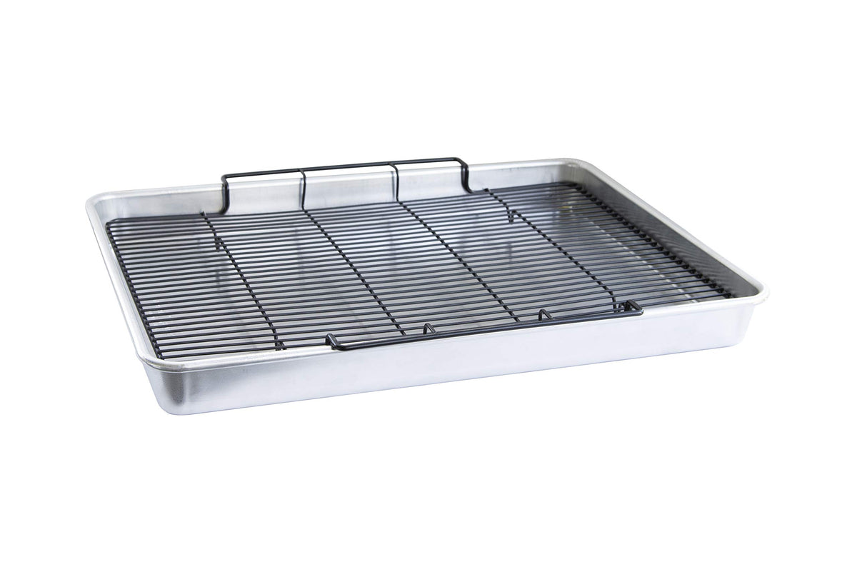 Nordic Ware Oven Crisp Baking Tray 2pc Set Includes Pan and Rack; Natural Aluminum For Air Frying, Crisping, Broiling, Baking