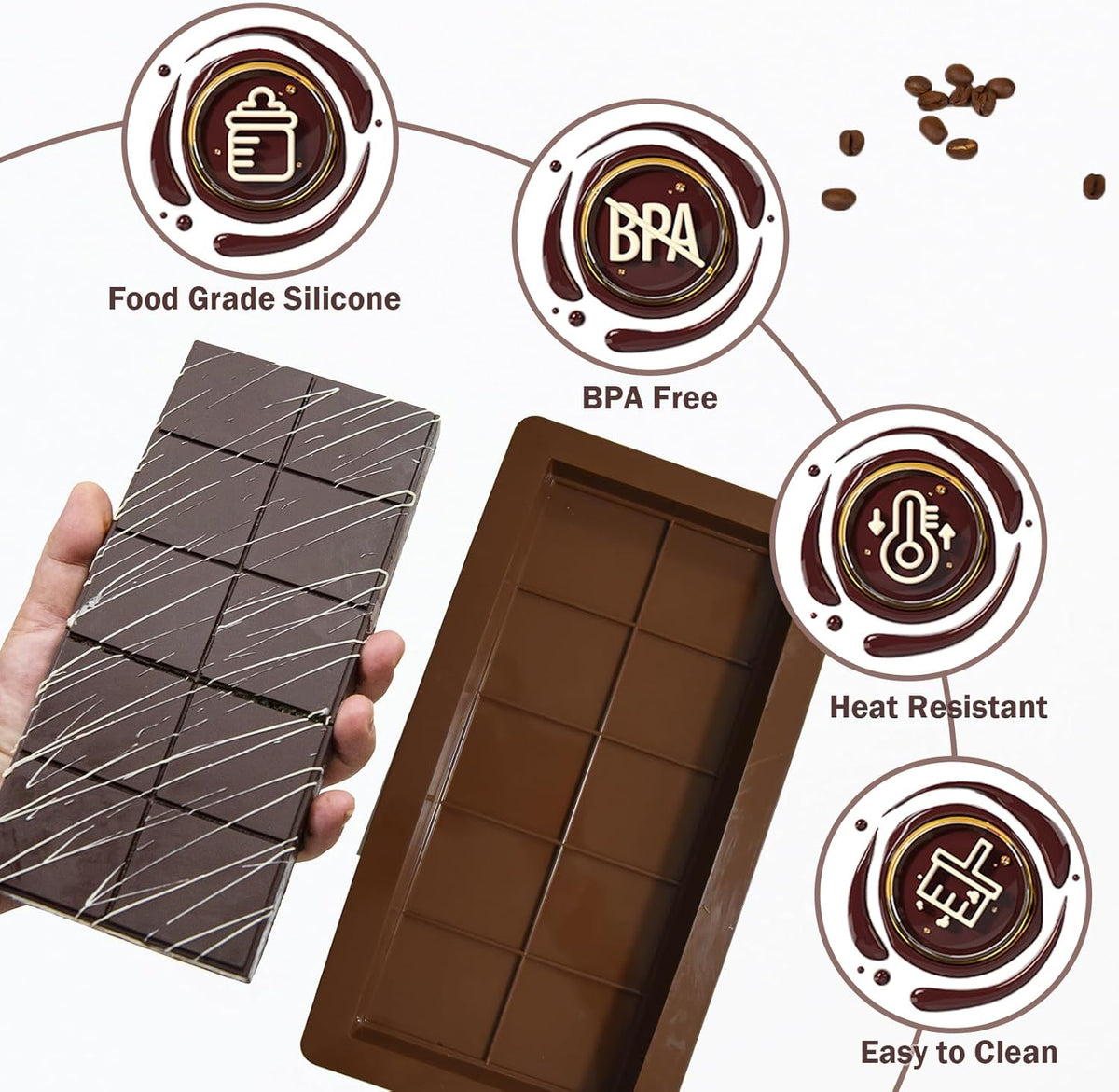 LGQUK Dubai Chocolate Bar Mold Silicone Chocolate Bar Molds, Deep Rectangular, 2 Pack, Large Size for Stuffed Bars (2PCS Deep Size)