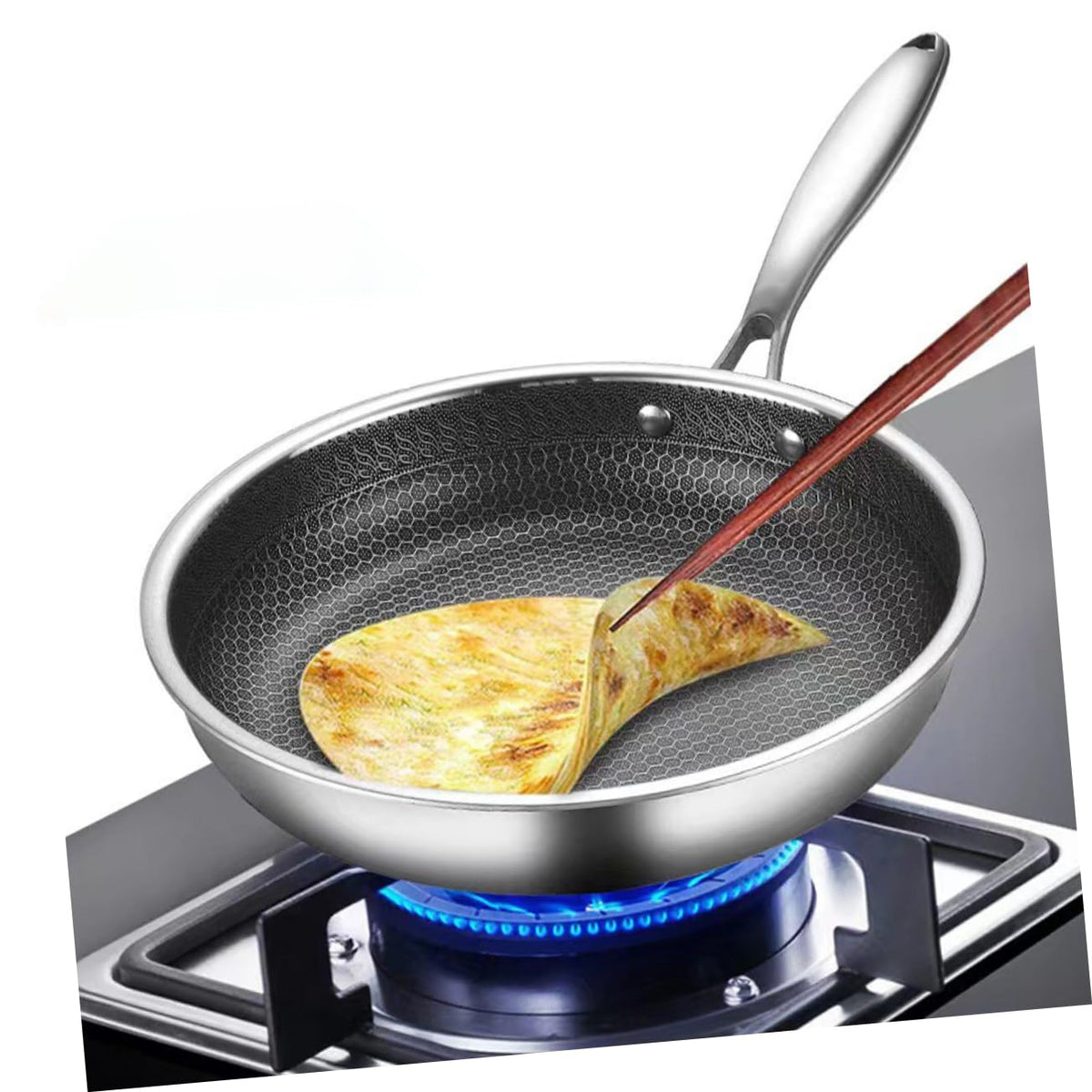PRETYZOOM Omelet Pan Chinese Wok Stovetop Pot Frying Strainer Oven Fryer Flat Bottom Pans Schfer Noodles Cooker Large Honeycomb Wok Non Griddle Wok for Electric Stove Silver Stainless Steel