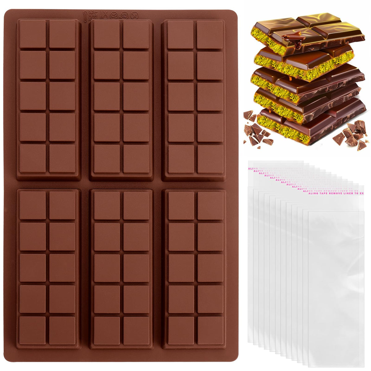 Mity rain 2 Pack 40-Cavity Square Caramel Candy Silicone Molds,Chocolate Forf Truffles, Fat Bombs Keto Snacks, Whiskey Ice Cube Tray,Grid Fondant Mould,Hard Candy Pralines Gummy Jelly Mold