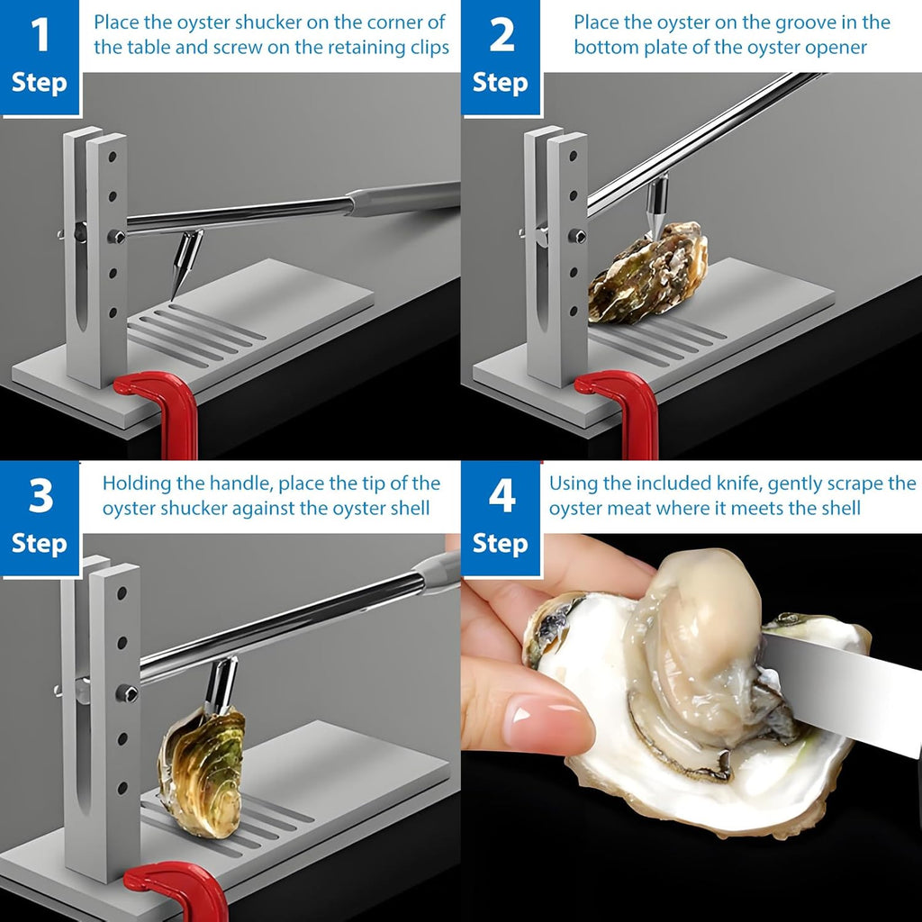 Oyster Shucker Machine Oyster Clam Opener Machine Seafood Tool Set for Bar Restaurant Family Buffet Including Knives, Gloves and G-Clip