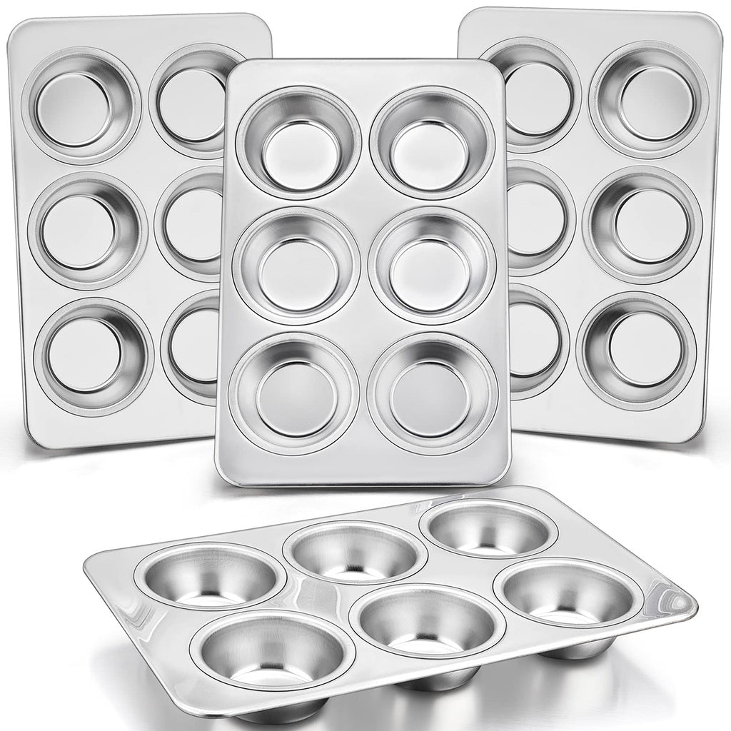 P&P CHEF Muffin Pan Cupcake Baking Pan Set, Stainless Steel Muffin Tin Tray for Mini Cake Tart Quiche, Oven & Dishwasher Safe, Non-toxic & Heavy-duty, (12 Cup, 2Pcs)