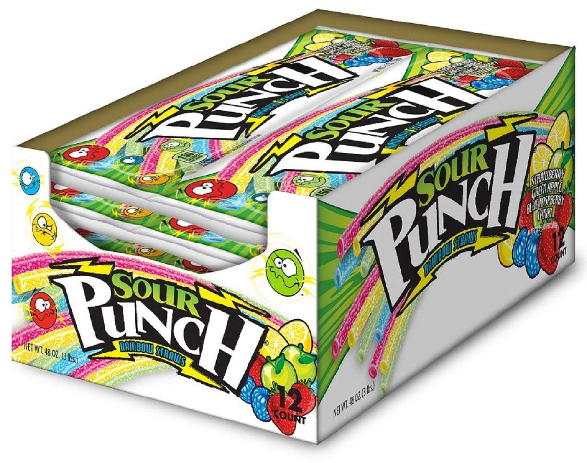 Sour Punch Straws, Sweet & Sour Flavored Soft, Chewy Candy, Tray, Blue Raspberry , 2 Ounce (Pack of 24)