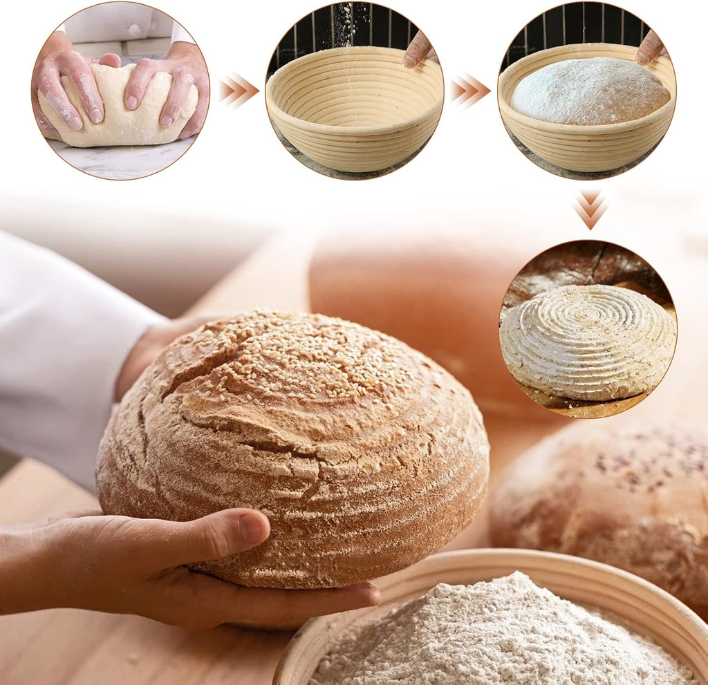 Banneton Bread Proofing Basket Set of 2: 9 Inch Round Sourdough Proofing Bowls for Artisan Bread Making for Professionals and Home Bakers