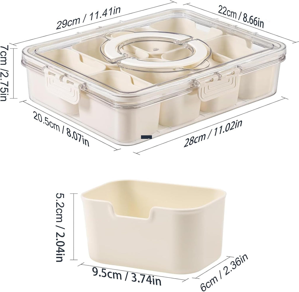 Divided Serving Tray with Lid and Handle,Portable Snackle Box Charcuterie Container,Snack tray Storage Organizer with lid,Snack Platters for Fruit, Nuts, Candy, Entertaining, Party, Picnic,Travel