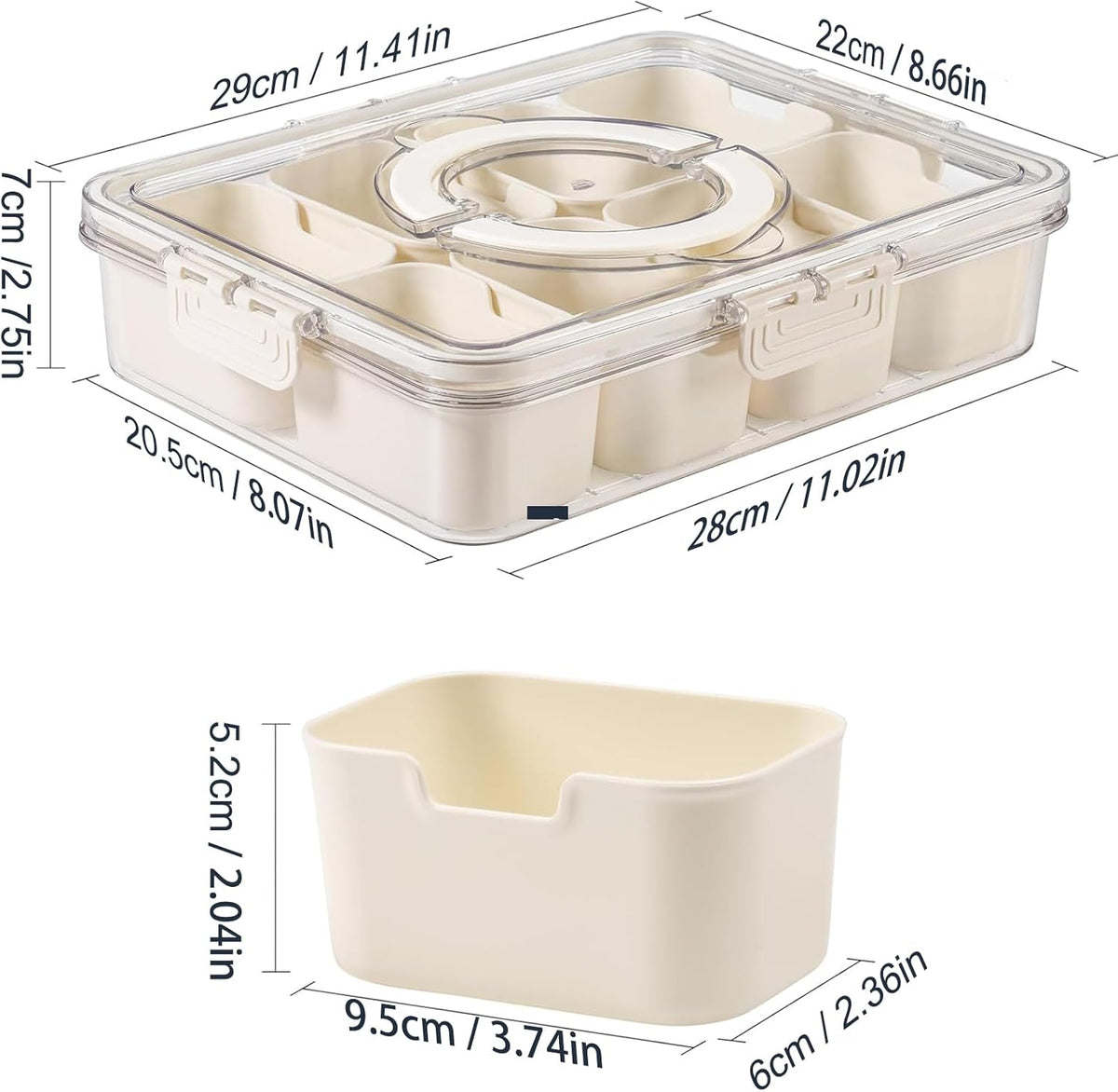 Divided Serving Tray with Lid and Handle,Portable Snackle Box Charcuterie Container,Snack tray Storage Organizer with lid,Snack Platters for Fruit, Nuts, Candy, Entertaining, Party, Picnic,Travel