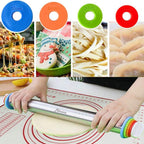 Rolling Pin and Silicone Baking Pastry Mat Set, Stainless Steel Dough Roller, Rolling Pins with Adjustable Thickness Rings, for Baking Fondant, Pizza, Pie, Pastries, Pasta, Cookies