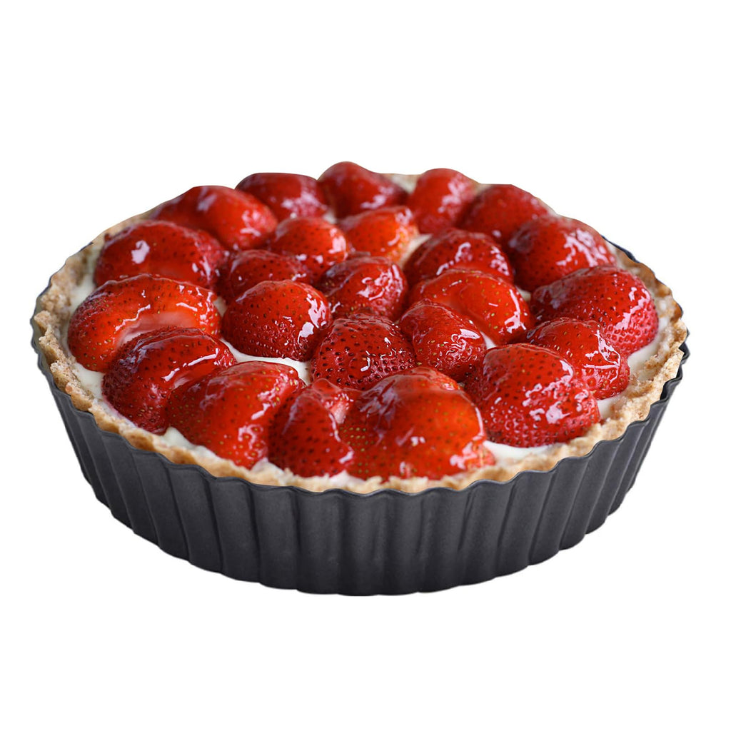Tart Pan, 9 Inch Tart Pans, Non-Stick Removable Loose Bottom Carbon Steel 9In Tart Pan, The 9.5 Inches at the Top and 9 Inches at the Bottom, With a Depth of 1.1 Inches.