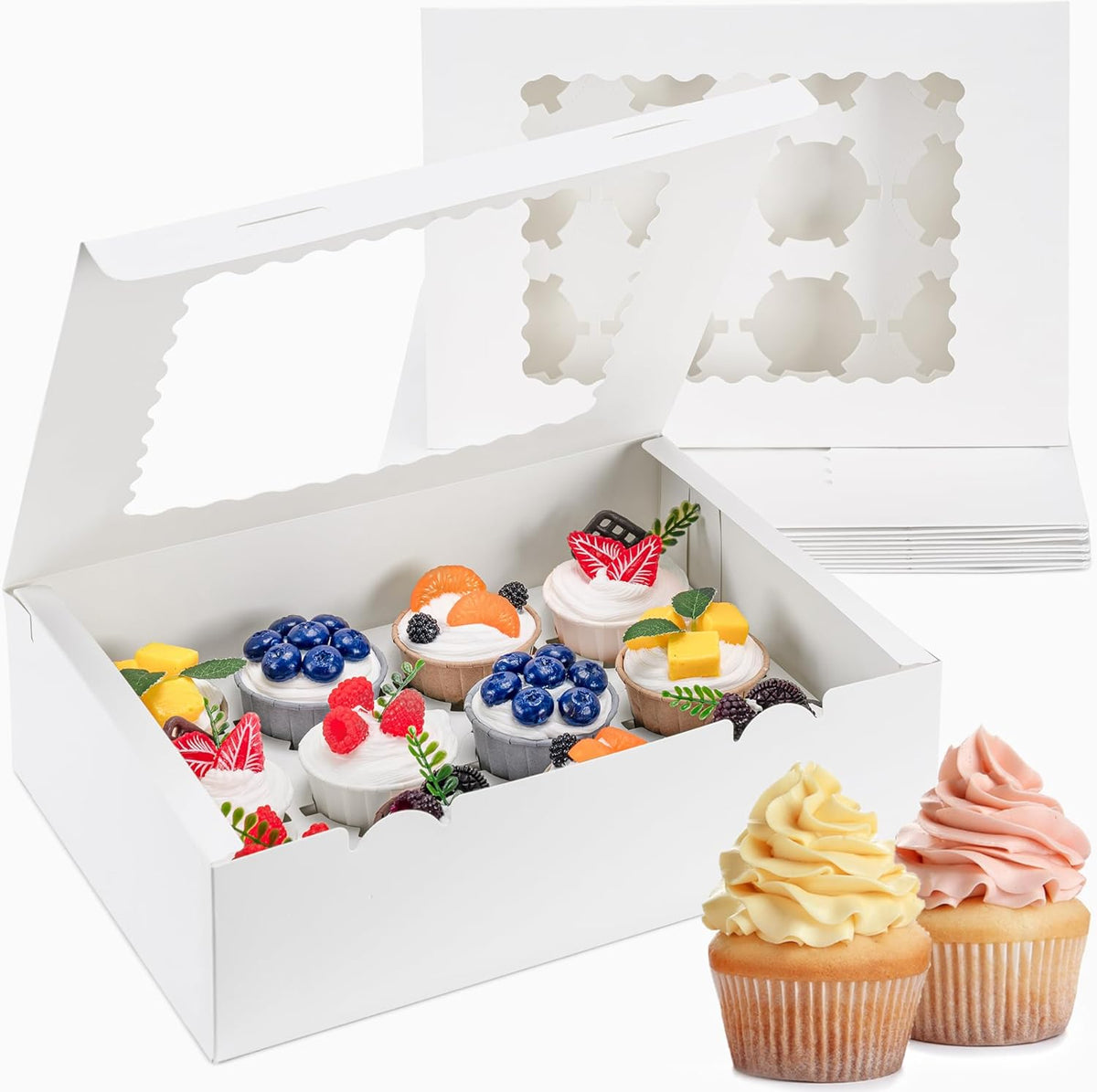 12 Count Cupcake Boxes, 4PCS Cupcake Container with Window, Food Grade Cupcake Holder for Birthday Holiday Party, Bakery Supplies for Cupcakes, Desserts, and More