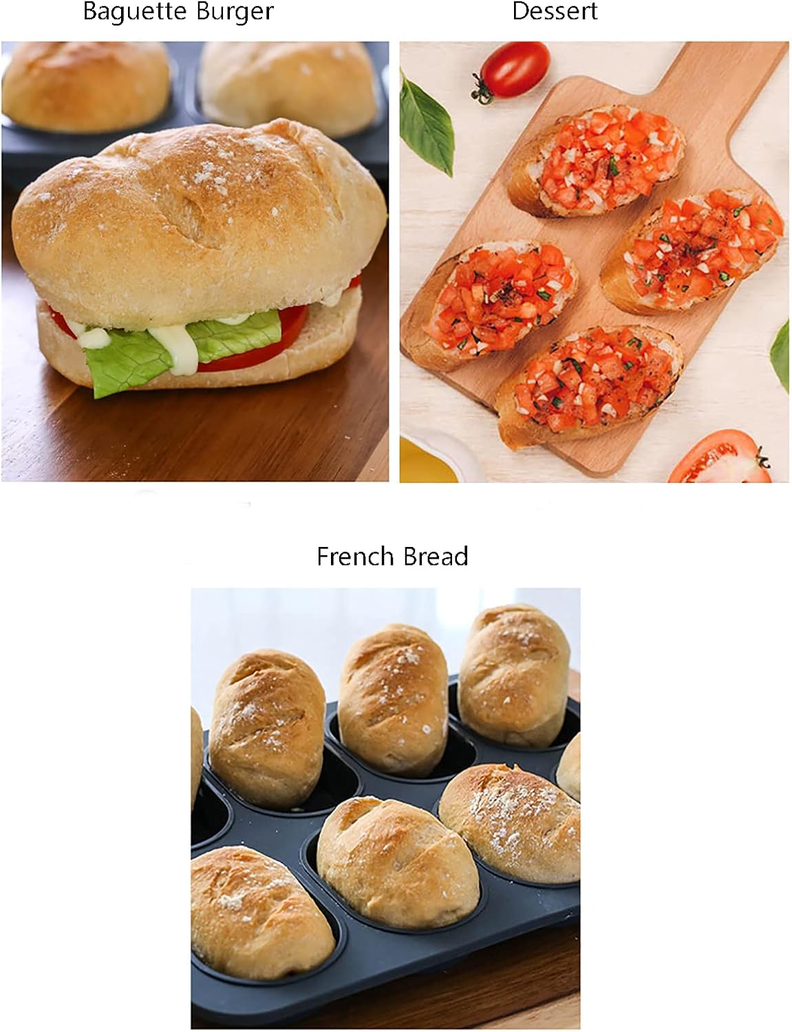 TOPZEA Set of 2 Silicone Baguette Pan, Nonstick French Bread Bake Mold, 8 Gutter Perforated Ham Burger Buns Sandwich Rolls Pans, 3 Wave Long Loaf Toast Mold Baking Tray for Oven Baker