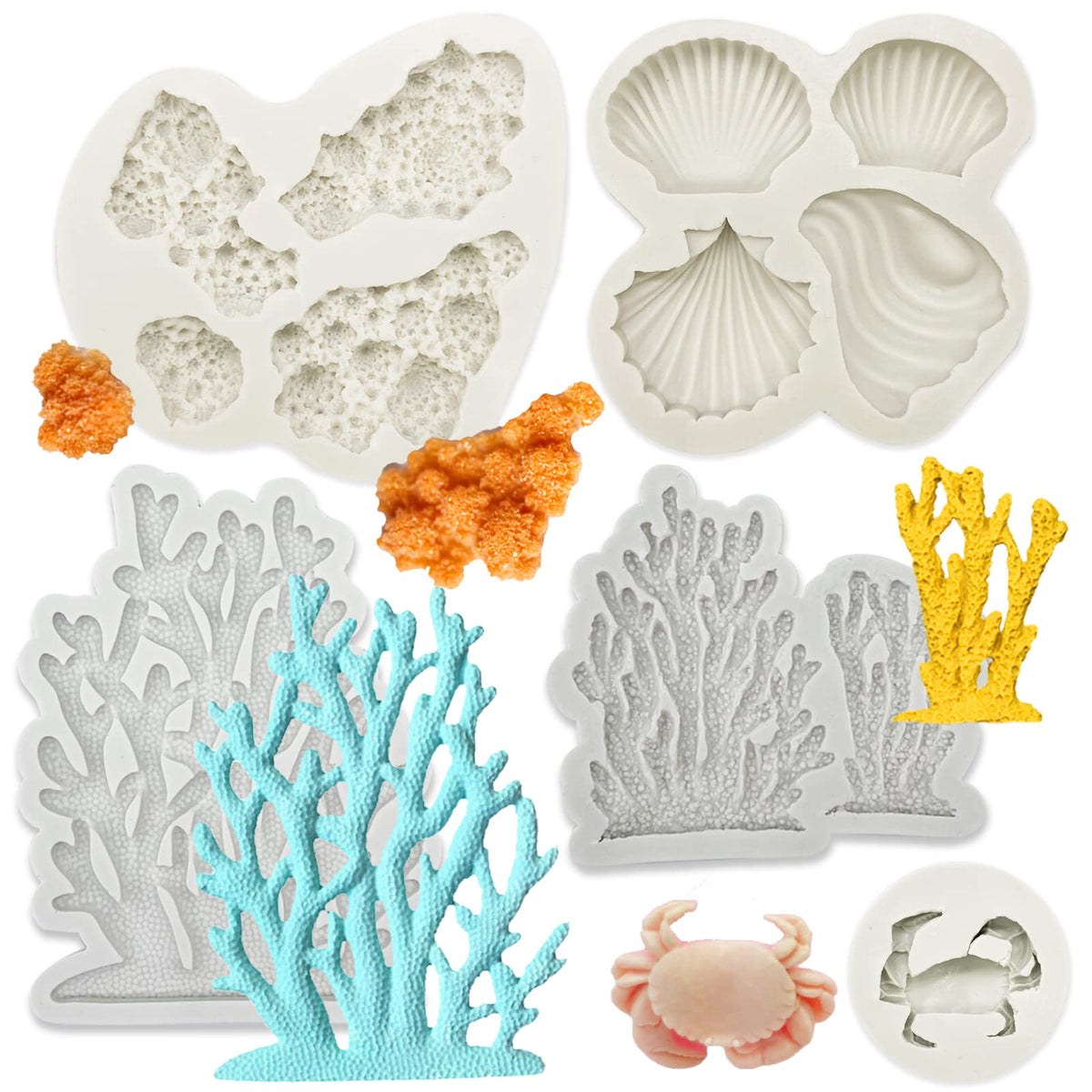 3 PCS Marine Theme Cake Fondant Silicone Mold Seashell Conch Starfish Coral Baking Molds for DIY Cake Decoration Chocolate Candy Polymer Clay Crafting Projects