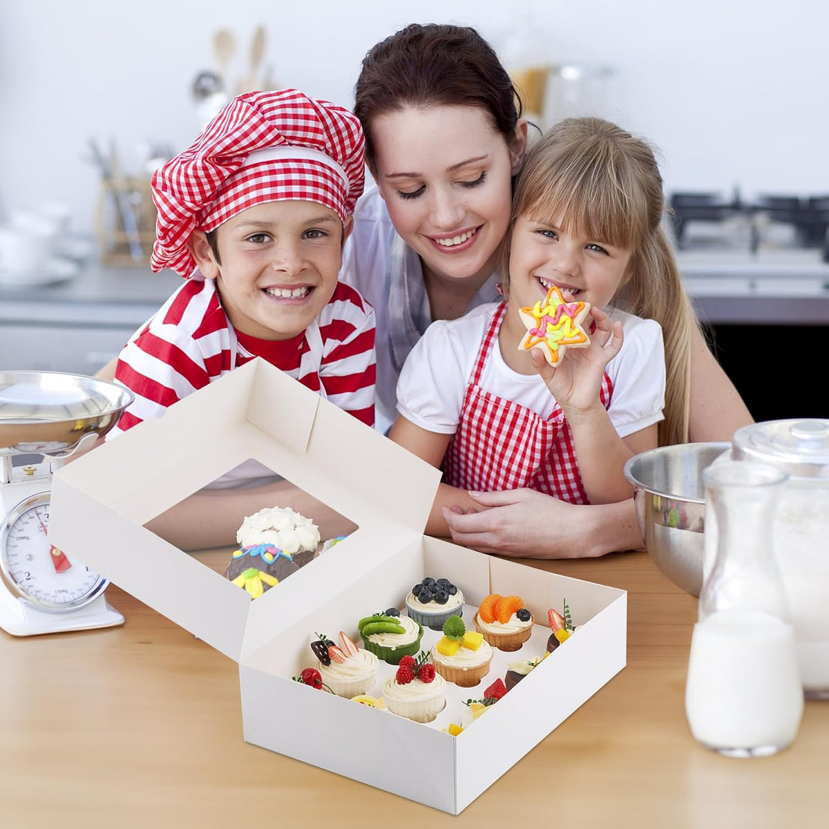 Cupcake Boxes, 2 Pack Disposable Cupcake Containers, Food Grade Cupcake Carrier 12 Count with Window and Inserts, Cupcake Transport Holders Bulk for Muffins Cookies Treats Dessert（White）