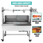 Migoda Stainless Steel Rotisserie Grill with Back Cover Guard, 25W Motor Small Pig Lamb Roaster, 37'' 2 in 1 BBQ Charcoal Rotisserie Grill for Camping Outdoor Kitchen
