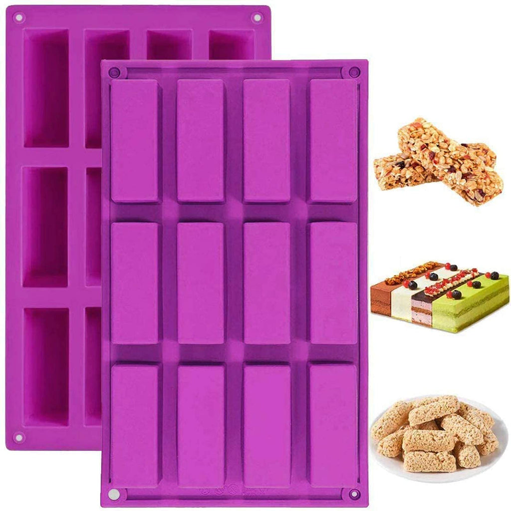 Palksky (2 Pcs) 8 Cavity Rectangle Granola Bar Silicone Mold/Nutrition/Cereal Bar Molds Energy Bar Maker for Chocolate Truffles Ganache Bread Brownie Cornbread Cheesecake Pudding Butter Mould