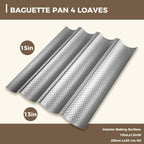KITESSENSU Nonstick Baguette Pans for French Bread Baking, Perforated 4 Loaves Baguettes Bakery Tray, 15" x 13", Silver