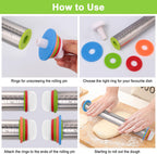 Adjustable Rolling Pin with Thickness Rings for Baking, Stainless Steel Designs Dough Roller Pins for Cookie Decorating Baking Supplies Fondant Cake Baker