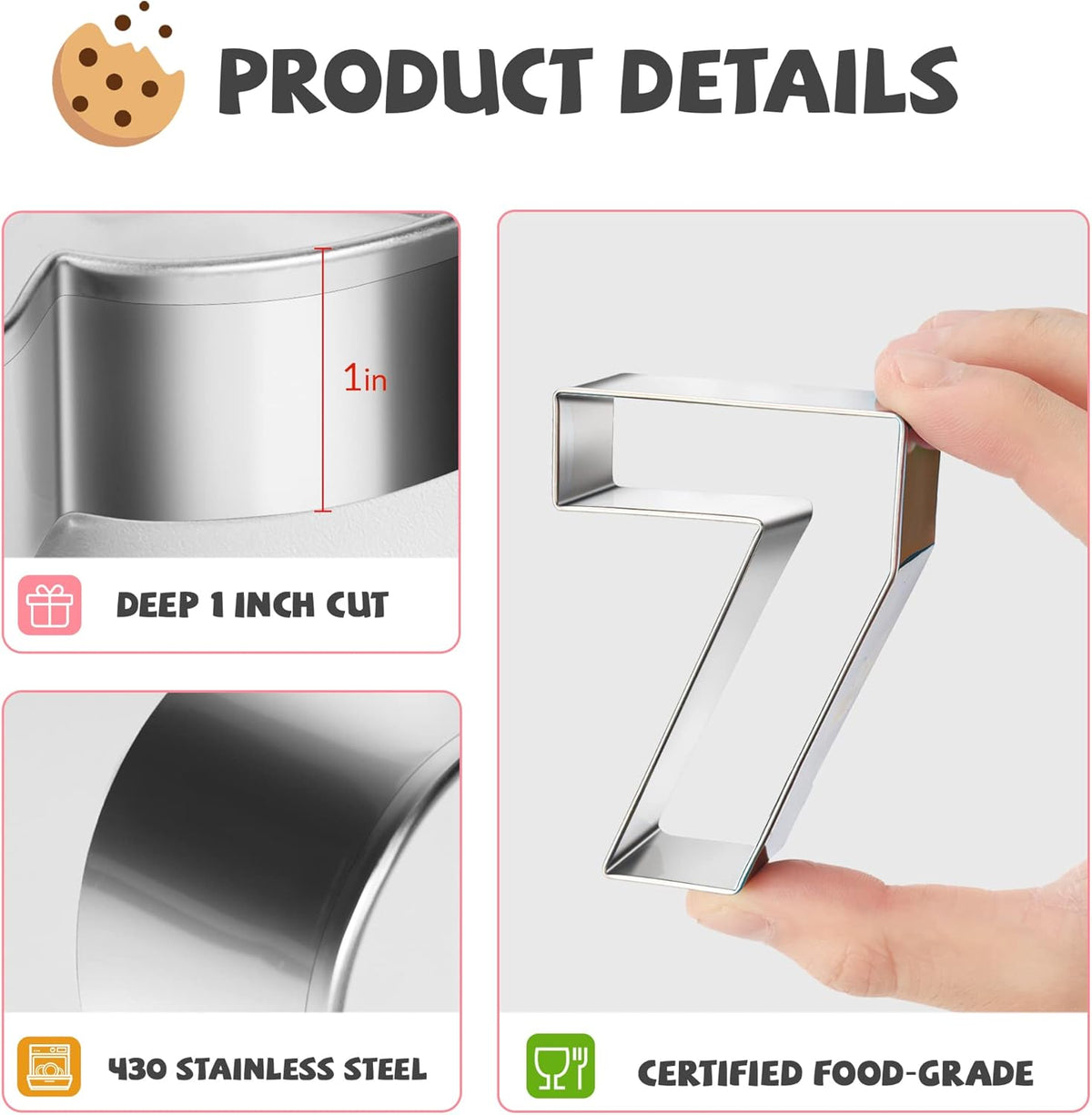 9PCS Number Cookie Cutters Set, Birthday Numbers 0-8(6 Reverses to 9), Stainless Steel Cookie Cutters for Baking, Number Shaped Baking Tool for Homemaking Biscuits, Cookie, Dough