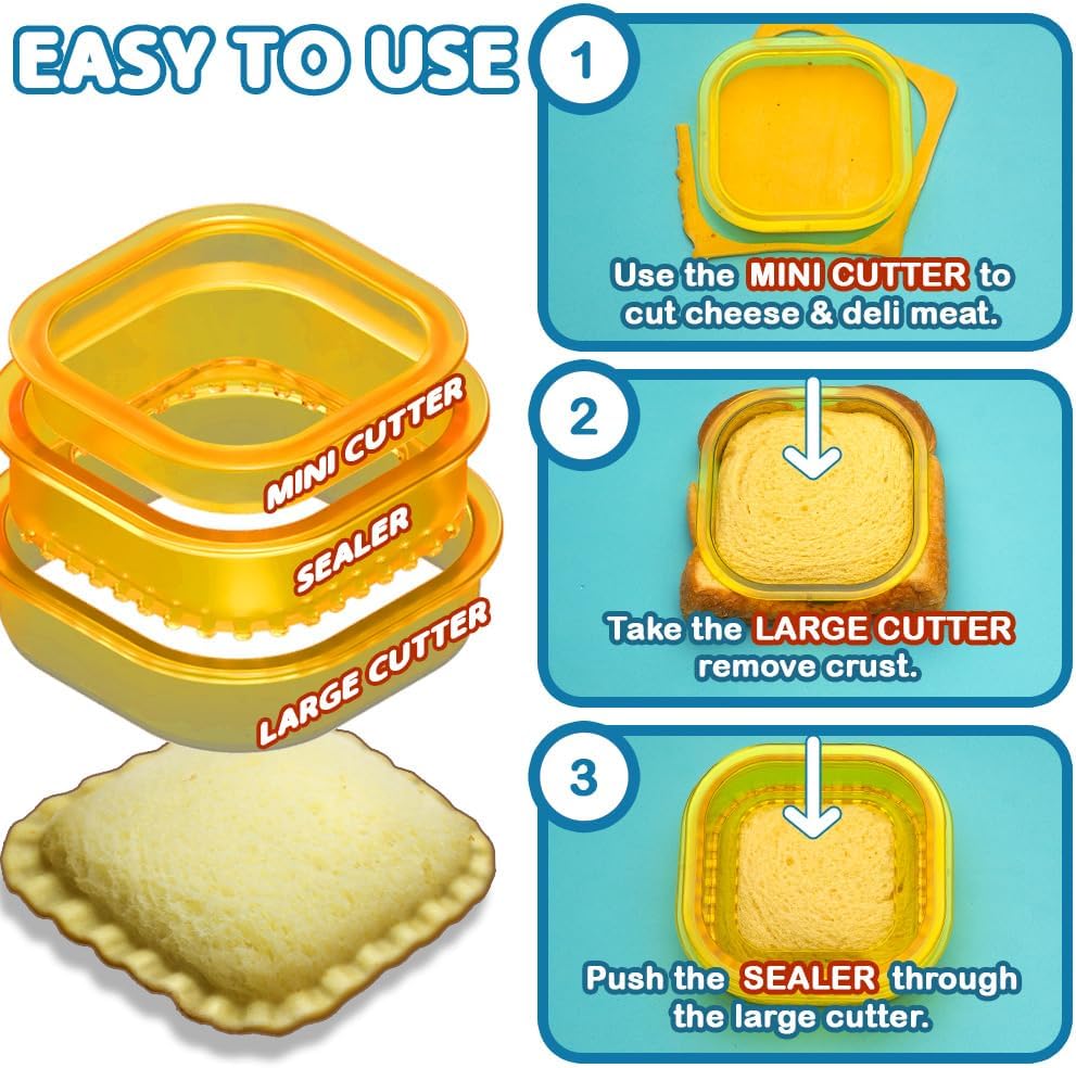 Sandwich Cutter and Sealer - Crustless Sandwich Maker - Cut and Seal - Lunch Box and Bento Box - Boys, Girls, Kids Lunch - Sandwich Cutters for Kids - Triangle, Circle, Square