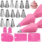Silicone Icing Piping Bag,Reusable Cream Pastry Bag and 14× Stainless Steel Nozzle Set DIY Cake Decorating Tool(14×Nozzle, 2×Icing Cream Pastry Bag and 2 X Converter and 3×Scraper) [Energy Class A+]