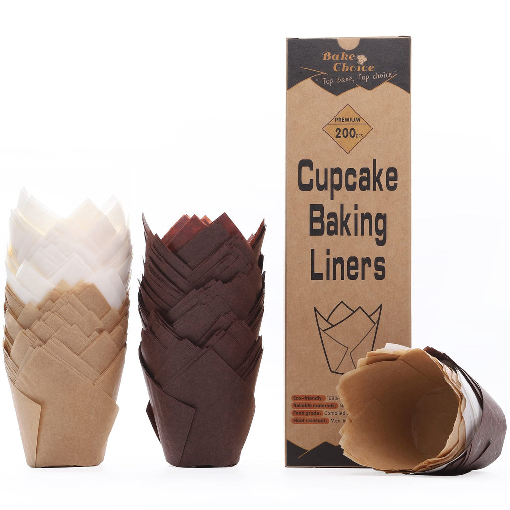 200pcs Natural Tulip Cupcake Liners for Baking Cups Unbleached European Parchment paper Tulip Muffin Liners, Cupcake Wrapper for Party, Christmas
