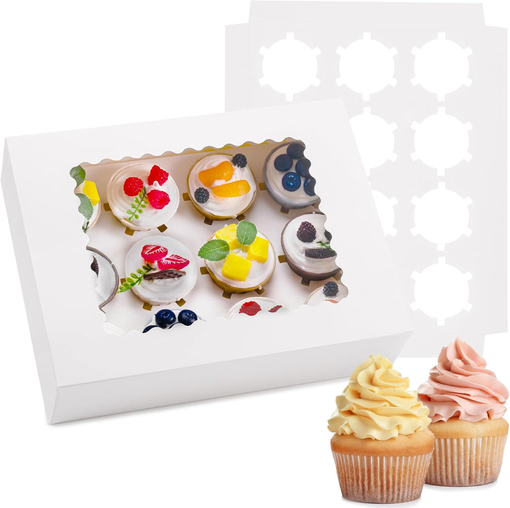 Hoewina 6PCS Cupcake Boxes - Hold 12 Count Cupcake Containers with Window, Food Grade Cupcake Holder Easy Transport and Presentation - Ideal for Cupcakes, Desserts, and More