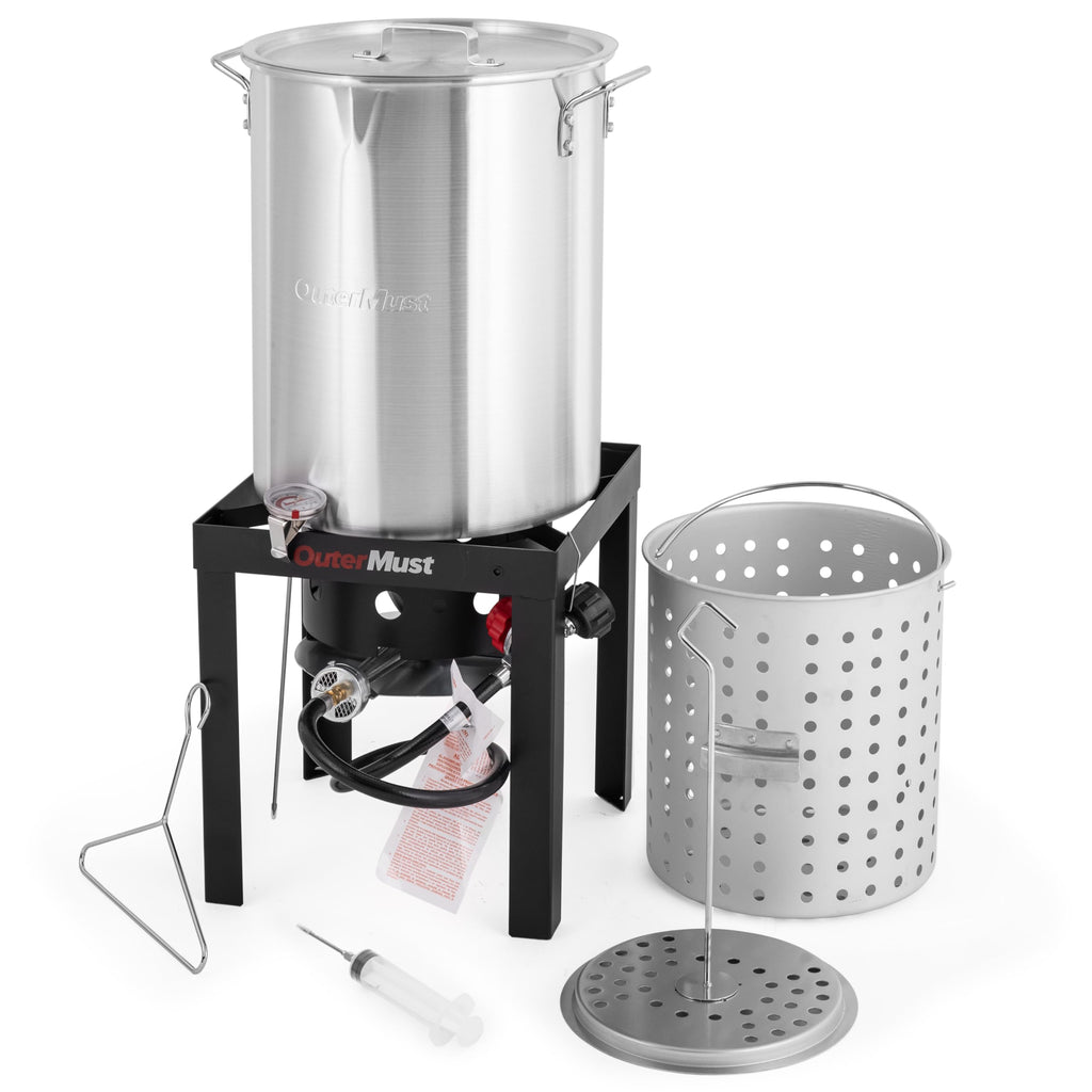 OuterMust 30 QT. Zestaw do smażenia indyka 50 000 BTU Carb Boil Pot z koszykiem i palnikiem, idealny do gotowania indyka, raków, krabów