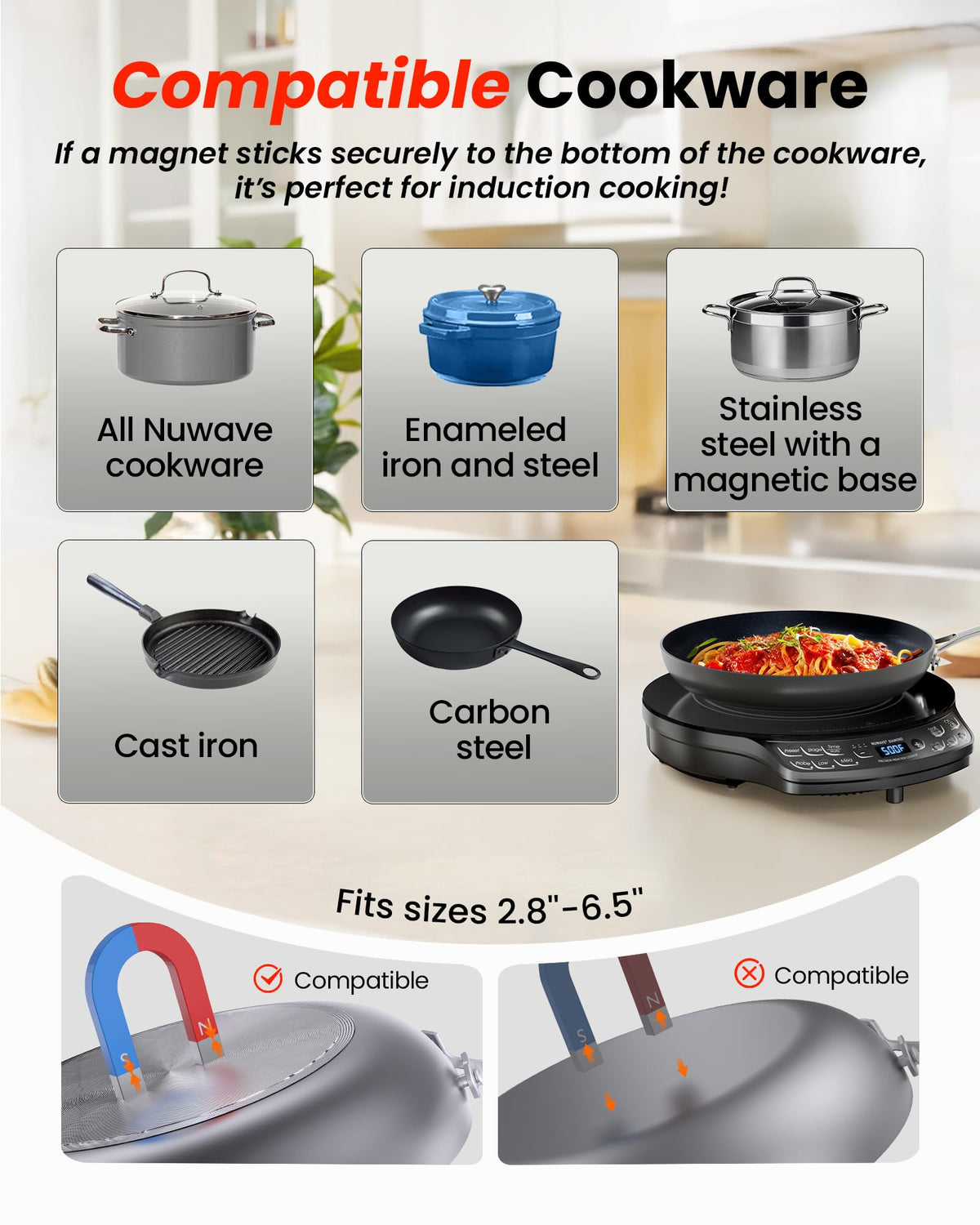 Nuwave przenośna kuchenka indukcyjna Diamond z sondą, zaawansowany palnik blatowy, 91 temperatur od 50°F do 500°F, 12-calowe szkło ceramiczne odporne na stłuczenie i 6,5-calowa cewka grzewcza, idealna do kempingu w kamperze, małego mieszkania, podróży