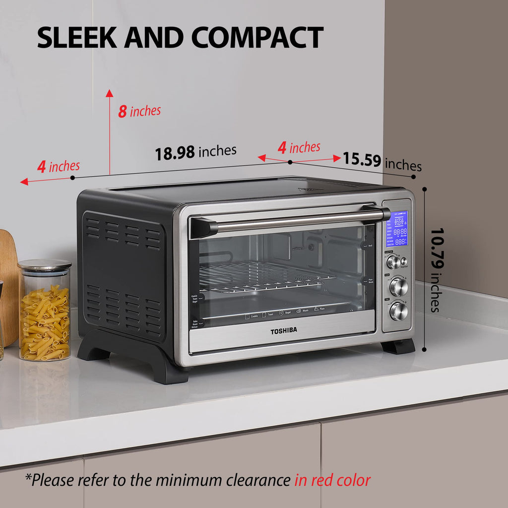 Великий тостер-піч TOSHIBA AC25CEW-SS на 6 скибочок, настільний, 10-в-одному, з тостами, піцою та вертелом, 1500 Вт, нержавіюча сталь, 6 аксесуарів у комплекті