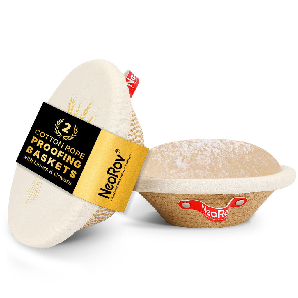 Banneton Bread Proofing Basket Set - Oval & Round Sourdough Proofing Baskets - Sourdough Proofing Bowls Bread Baking Supplies With Liner & Cloth Cover - Cotton Rope Banneton Basket for Baking