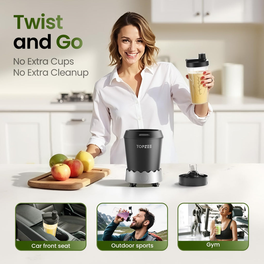 Blender TOPZEE do koktajli, maszyna do slushie o mocy 1000 W, blendery Bullet do kuchni, osobisty blender przenośny, mikser do koktajli proteinowych z kubkami Easy Go o pojemności 24 uncji, Licuadora, można myć w zmywarce, maks. 1200 W