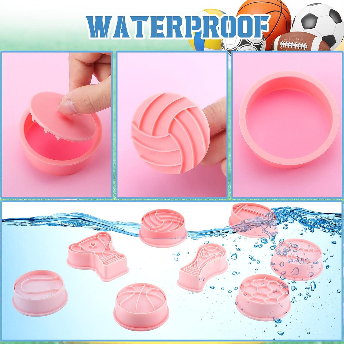 8 Pieces Sport Ball and Birthday Cookie Stamps with Plunger Cutters Set 3D Football Volleyball Soccer Basketball Cake Flower Shape Biscuit Cutter Cookie Stamps for DIY Supplies(Ball Style)