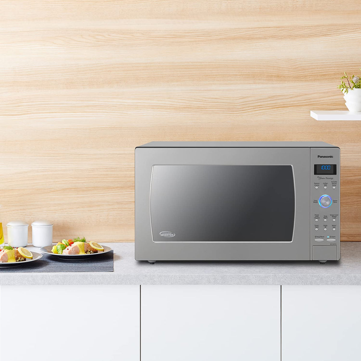 Panasonic Oven with Cyclonic Wave Inverter Technology, 1250W, 2.2 cu.ft. Countertop Microwave with Genius Sensor One-Touch Cooking – NN-SD975S (Stainless Steel/Silver), Stainless
