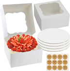 SELMY CAKE BOXES 10 inch Cake Box with Boards and Stickers [12-Pack] Cake Box with Window White Cake Boxes 10x10x5